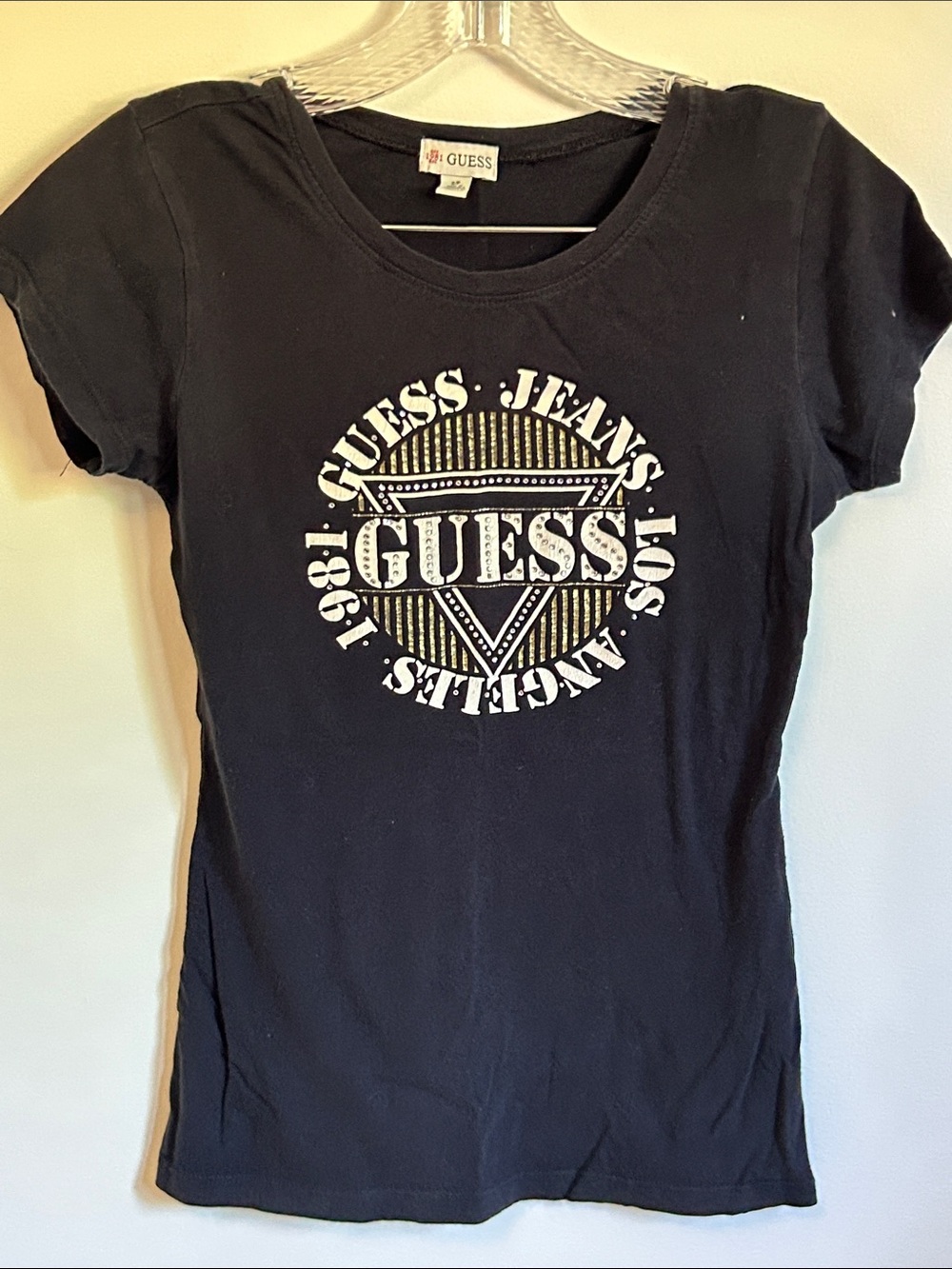 GUESS Black Tee with White and Gold Logo